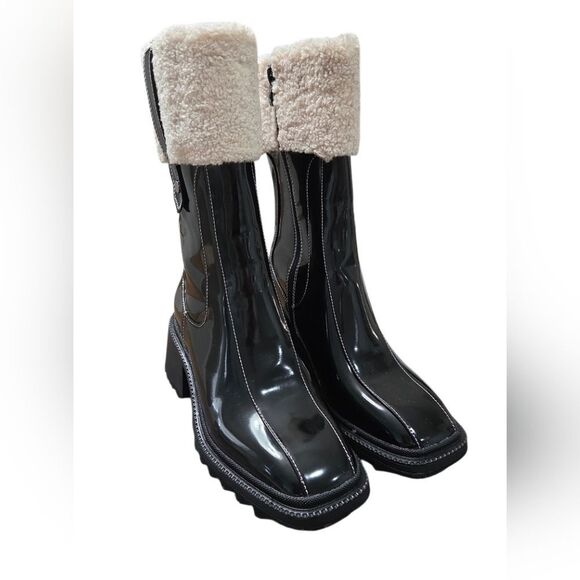 Azela Wang Callaway Black Chunky Heel Boots, Nwt - Picture 7 of 11